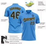 Personalized Powder Blue Black-Old Gold Performance Vapor Golf Polo Shirt Team Custom Name and Number