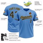 Personalized Powder Blue Black-Old Gold Two-Button Unisex Softball Jersey Team Custom Name and Number
