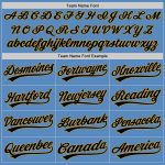 Personalized Powder Blue Black-Old Gold Two-Button Unisex Softball Jersey Team Custom Name and Number