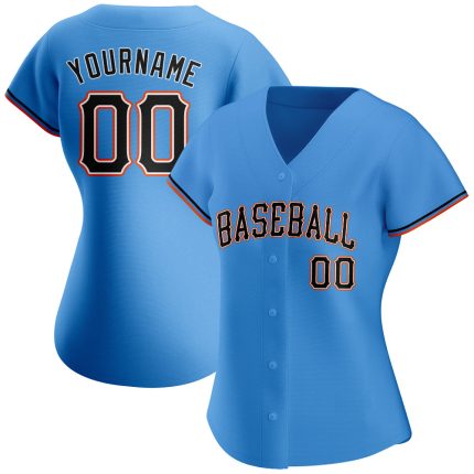 Personalized Powder Blue Black-Orange Authentic Baseball Jersey