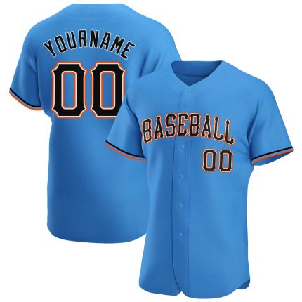 Personalized Powder Blue Black-Orange Authentic Baseball Jersey