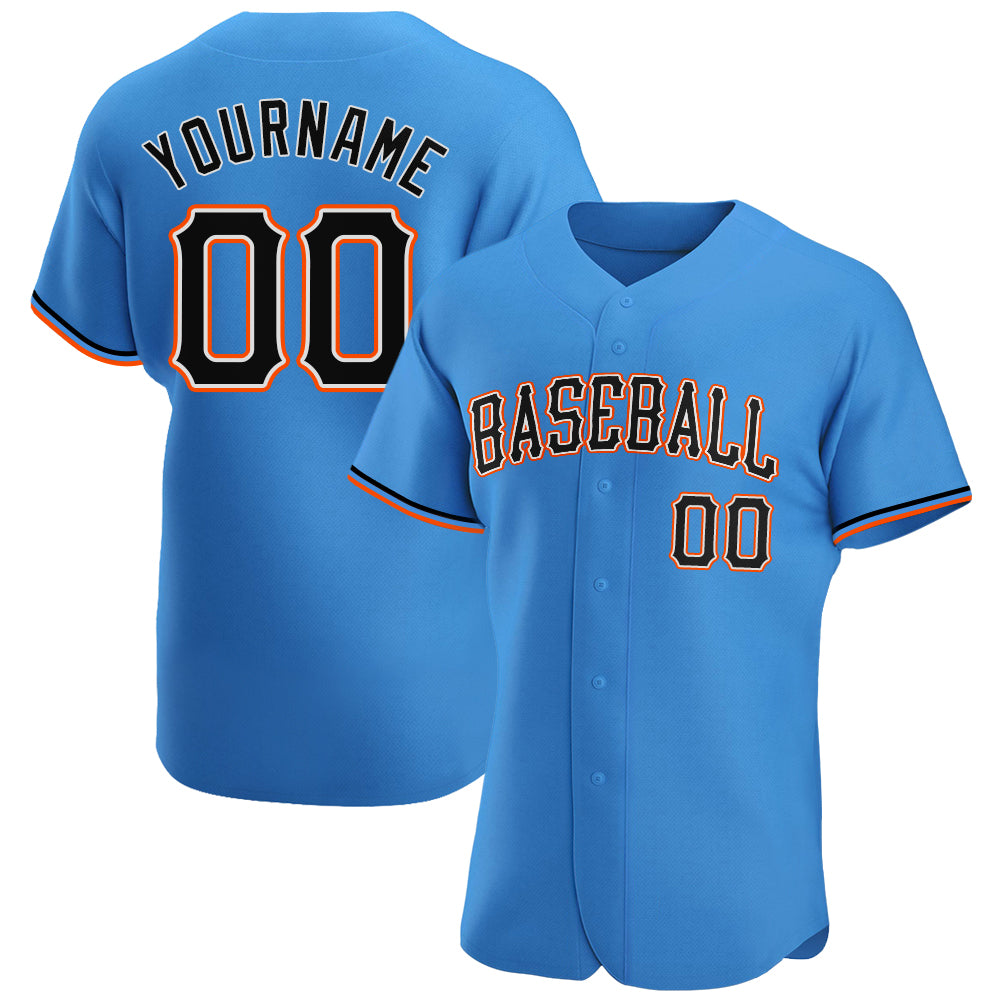 Personalized Powder Blue Black-Orange Authentic Baseball Jersey