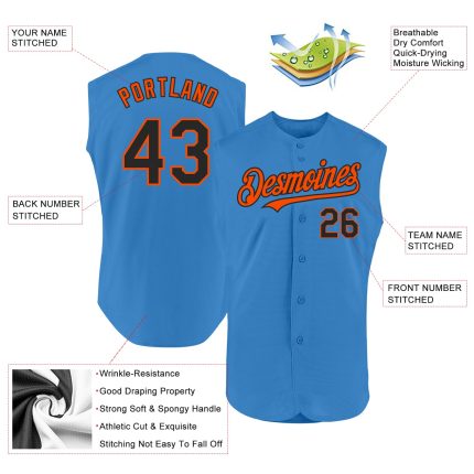Personalized Powder Blue Black-Orange Authentic Sleeveless Baseball Jersey