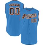 Personalized Powder Blue Black-Orange Authentic Sleeveless Baseball Jersey Team Custom Name and Number