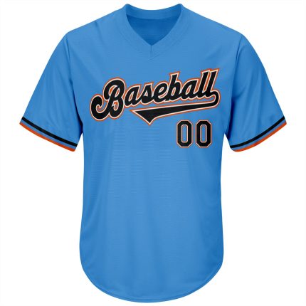 Personalized Powder Blue Black-Orange Authentic Throwback Rib-Knit Baseball Jersey Shirt Team Custom Name and Number