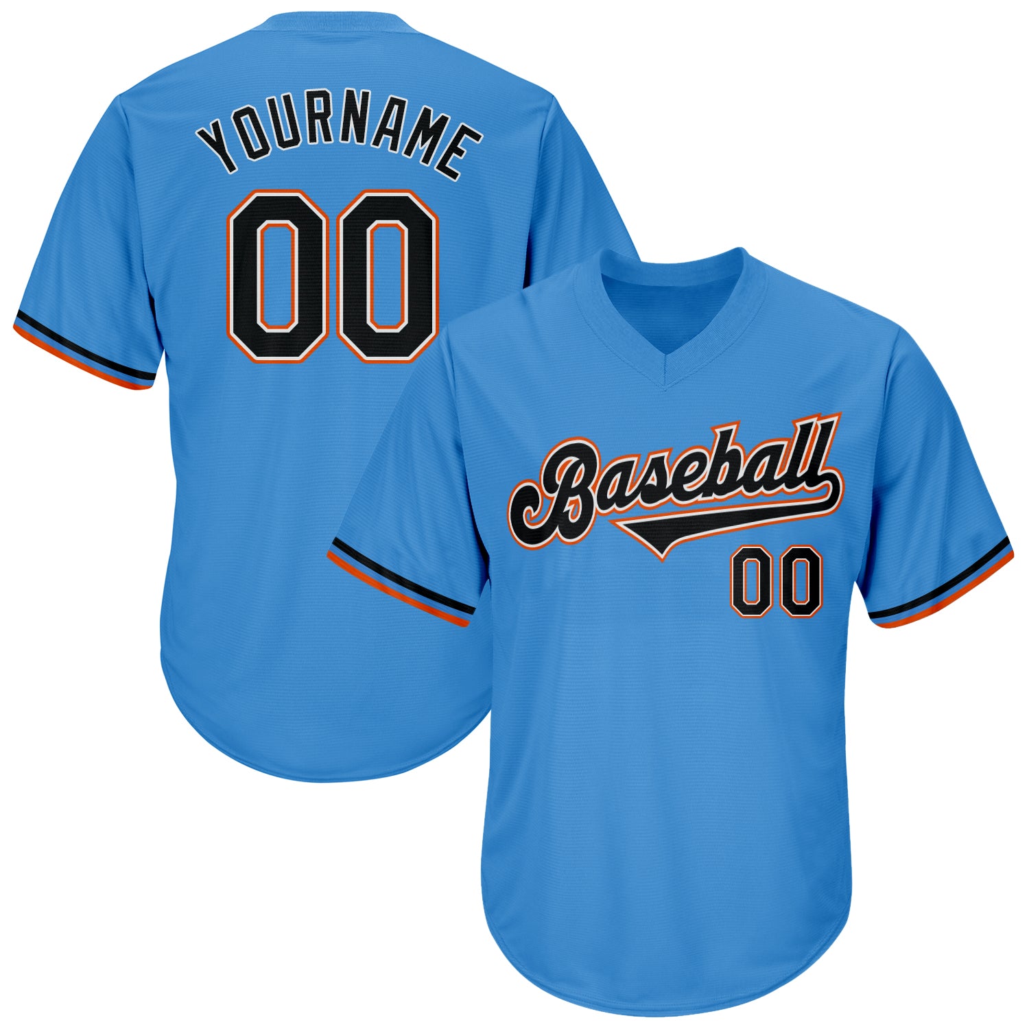 Personalized Powder Blue Black-Orange Authentic Throwback Rib-Knit Baseball Jersey Shirt Team Custom Name and Number