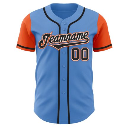 Personalized Powder Blue Black-Orange Authentic Two Tone Baseball Jersey Team Custom Name and Number