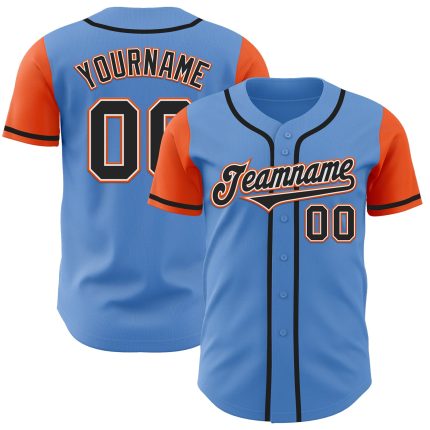 Personalized Powder Blue Black-Orange Authentic Two Tone Baseball Jersey Team Custom Name and Number