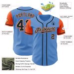 Personalized Powder Blue Black-Orange Authentic Two Tone Baseball Jersey Team Custom Name and Number