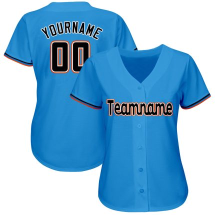 Personalized Powder Blue Black-Orange Baseball Jersey Team Custom Name and Number