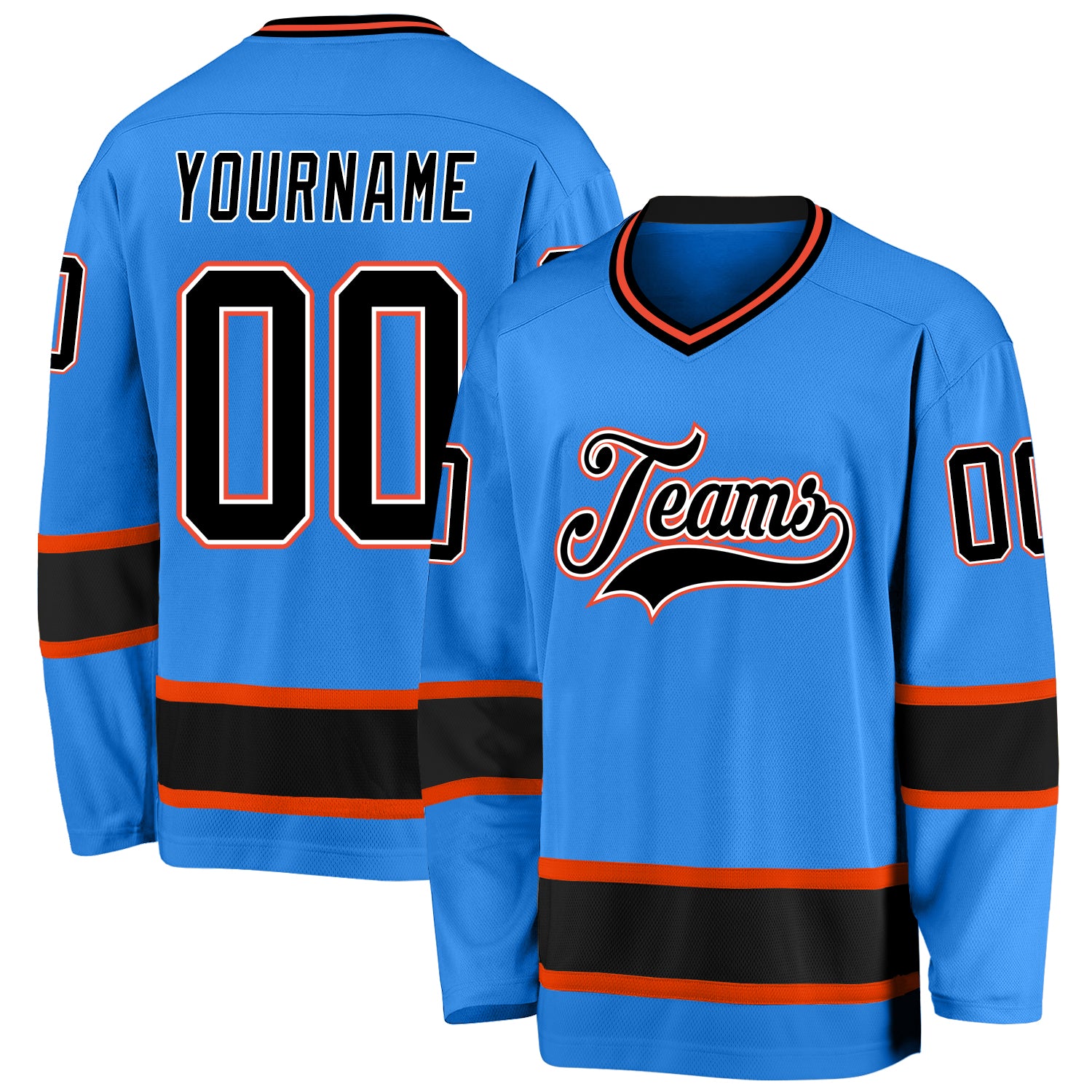 Personalized Powder Blue Black-Orange Hockey Jersey