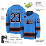 Personalized Powder Blue Black-Orange Hockey Jersey
