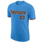 Personalized Powder Blue Black-Orange Performance T-Shirt Team Custom Name and Number