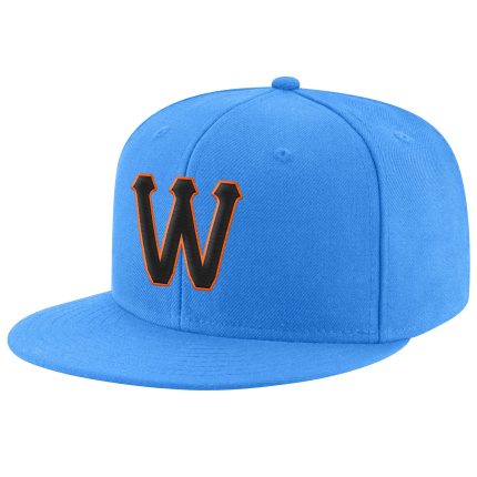 Personalized Powder Blue Black-Orange Stitched Adjustable Snapback Hat Team Custom Name and Number
