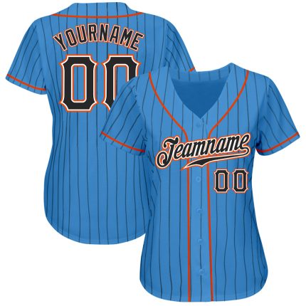 Personalized Powder Blue Black Pinstripe Black-Orange Authentic Baseball Jersey Team Custom Name and Number