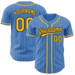 Personalized Powder Blue Black Pinstripe Gold Authentic Baseball Jersey Team Custom Name and Number