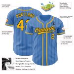 Personalized Powder Blue Black Pinstripe Gold Authentic Baseball Jersey Team Custom Name and Number