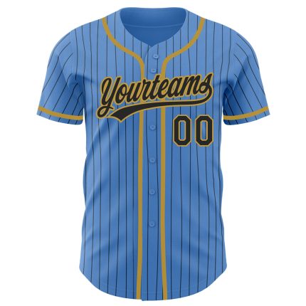 Personalized Powder Blue Black Pinstripe Old Gold Authentic Baseball Jersey Team Custom Name and Number