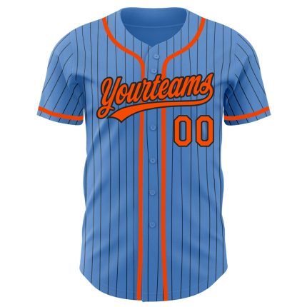 Personalized Powder Blue Black Pinstripe Orange Authentic Baseball Jersey Team Custom Name and Number