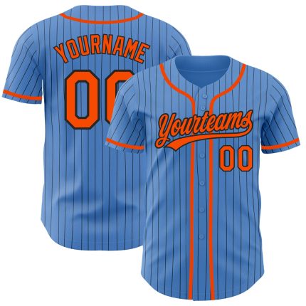 Personalized Powder Blue Black Pinstripe Orange Authentic Baseball Jersey Team Custom Name and Number