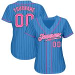 Personalized Powder Blue Black Pinstripe Pink-White Authentic Baseball Jersey Team Custom Name and Number