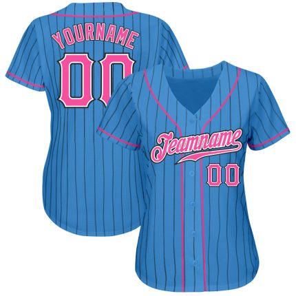 Personalized Powder Blue Black Pinstripe Pink-White Authentic Baseball Jersey Team Custom Name and Number