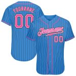 Personalized Powder Blue Black Pinstripe Pink-White Authentic Baseball Jersey Team Custom Name and Number
