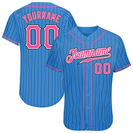 Personalized Powder Blue Black Pinstripe Pink-White Authentic Baseball Jersey Team Custom Name and Number