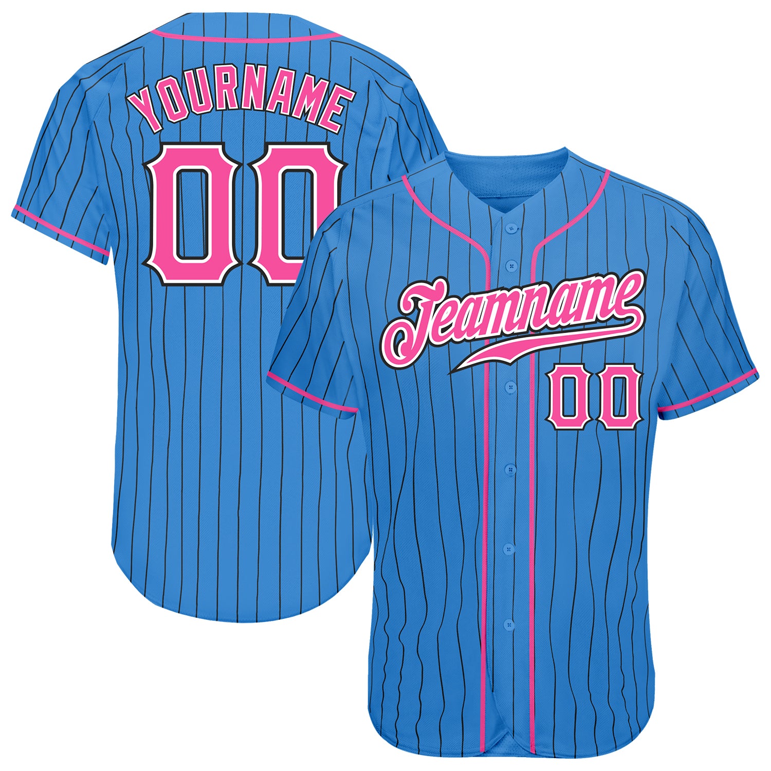 Personalized Powder Blue Black Pinstripe Pink-White Authentic Baseball Jersey Team Custom Name and Number