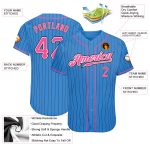 Personalized Powder Blue Black Pinstripe Pink-White Authentic Baseball Jersey Team Custom Name and Number