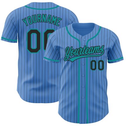 Personalized Powder Blue Black Pinstripe Teal Authentic Baseball Jersey Team Custom Name and Number