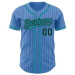 Personalized Powder Blue Black Pinstripe Teal Authentic Baseball Jersey Team Custom Name and Number