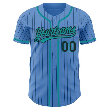Personalized Powder Blue Black Pinstripe Teal Authentic Baseball Jersey Team Custom Name and Number