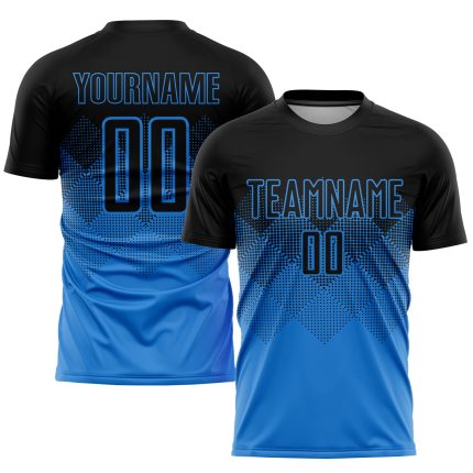 Personalized Powder Blue Black Sublimation Soccer Uniform Jersey Team Custom Name and Number