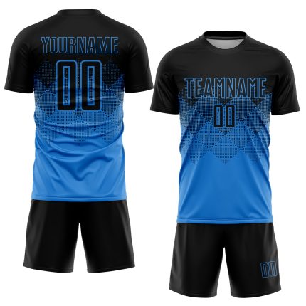 Personalized Powder Blue Black Sublimation Soccer Uniform Jersey Team Custom Name and Number