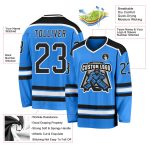 Personalized Powder Blue Black-White Hockey Jersey Team Custom Name and Number