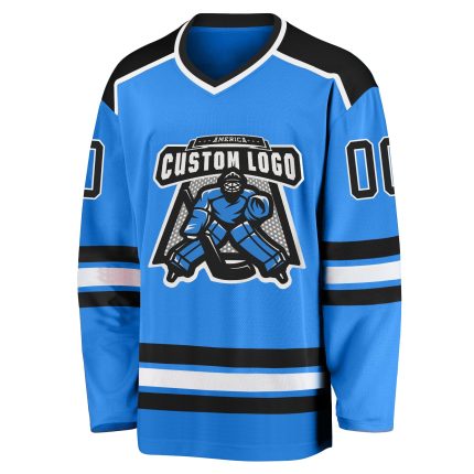 Personalized Powder Blue Black-White Hockey Jersey Team Custom Name and Number