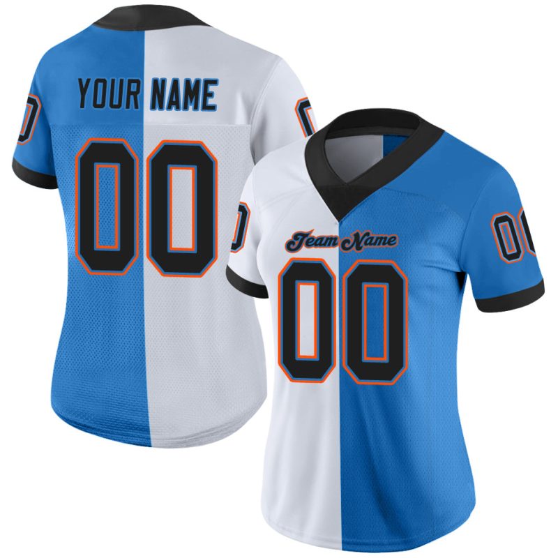 Personalized Powder Blue Black-White Mesh Split Fashion Football Jersey Team Custom Name and Number