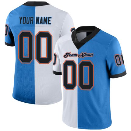 Personalized Powder Blue Black-White Mesh Split Fashion Football Jersey Team Custom Name and Number