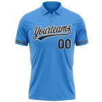 Personalized Powder Blue Black-White Performance Vapor Golf Polo Shirt Team Custom Name and Number