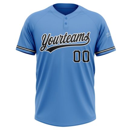 Personalized Powder Blue Black-White Two-Button Unisex Softball Jersey Team Custom Name and Number
