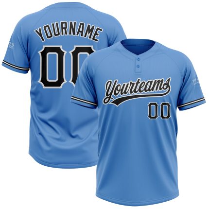 Personalized Powder Blue Black-White Two-Button Unisex Softball Jersey Team Custom Name and Number