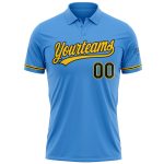 Personalized Powder Blue Black-Yellow Performance Vapor Golf Polo Shirt Team Custom Name and Number