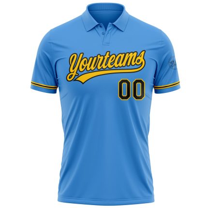 Personalized Powder Blue Black-Yellow Performance Vapor Golf Polo Shirt Team Custom Name and Number