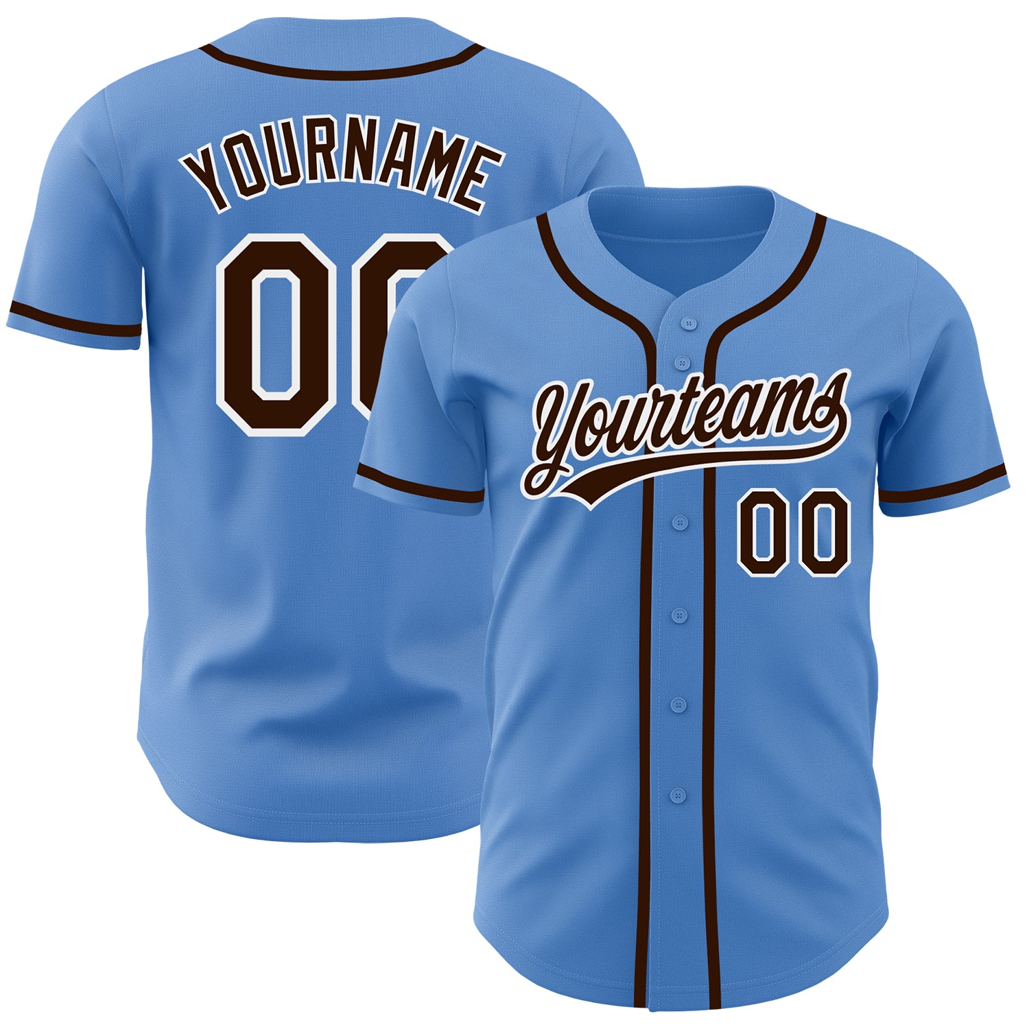 Personalized Powder Blue Brown-White Authentic Baseball Jersey Team Custom Name and Number