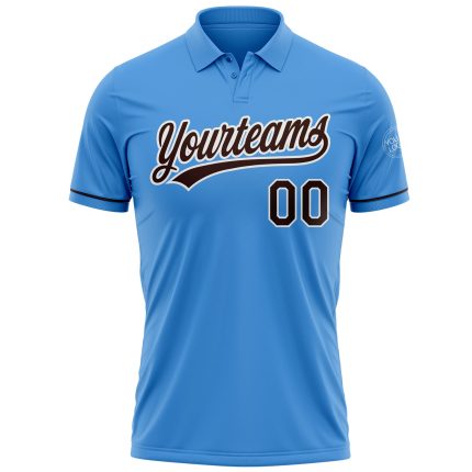 Personalized Powder Blue Brown-White Performance Vapor Golf Polo Shirt Team Custom Name and Number