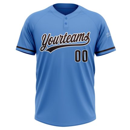 Personalized Powder Blue Brown-White Two-Button Unisex Softball Jersey Team Custom Name and Number