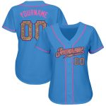 Personalized Powder Blue Camo-Pink Authentic Baseball Jersey Team Custom Name and Number