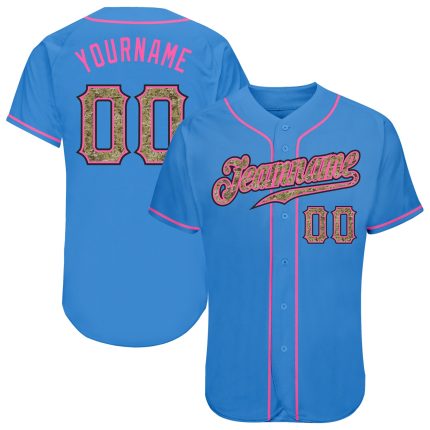 Personalized Powder Blue Camo-Pink Authentic Baseball Jersey Team Custom Name and Number
