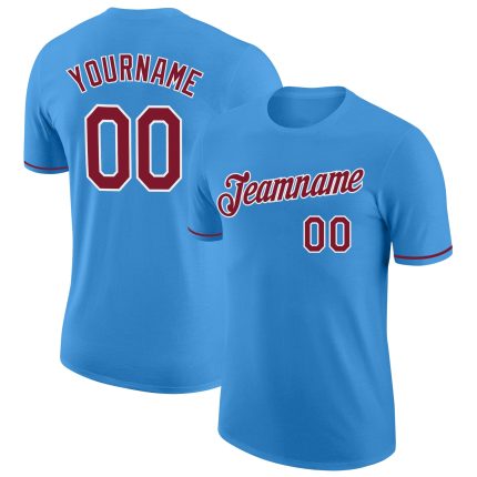Personalized Powder Blue Crimosn-White Performance T-Shirt Team Custom Name and Number